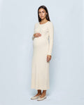 Leonie Long-Sleeve Maternity Dress in Cream, front view