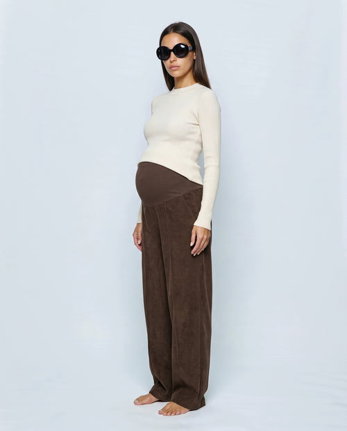 Alma Wide-Leg Maternity Corduroys in Dark coffee, side view