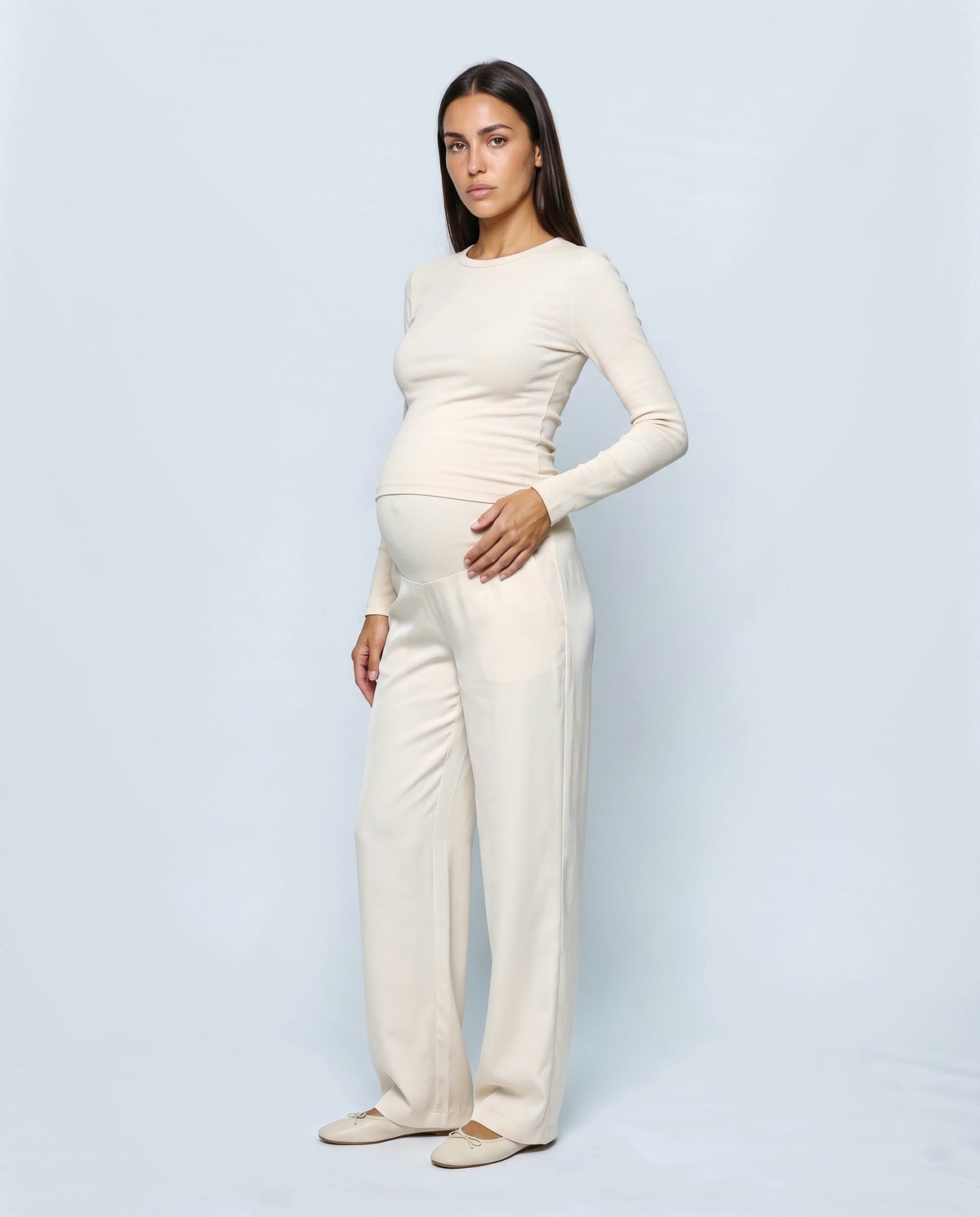 The Fluid Maternity Wide-Leg Trousers in Off-white, front view