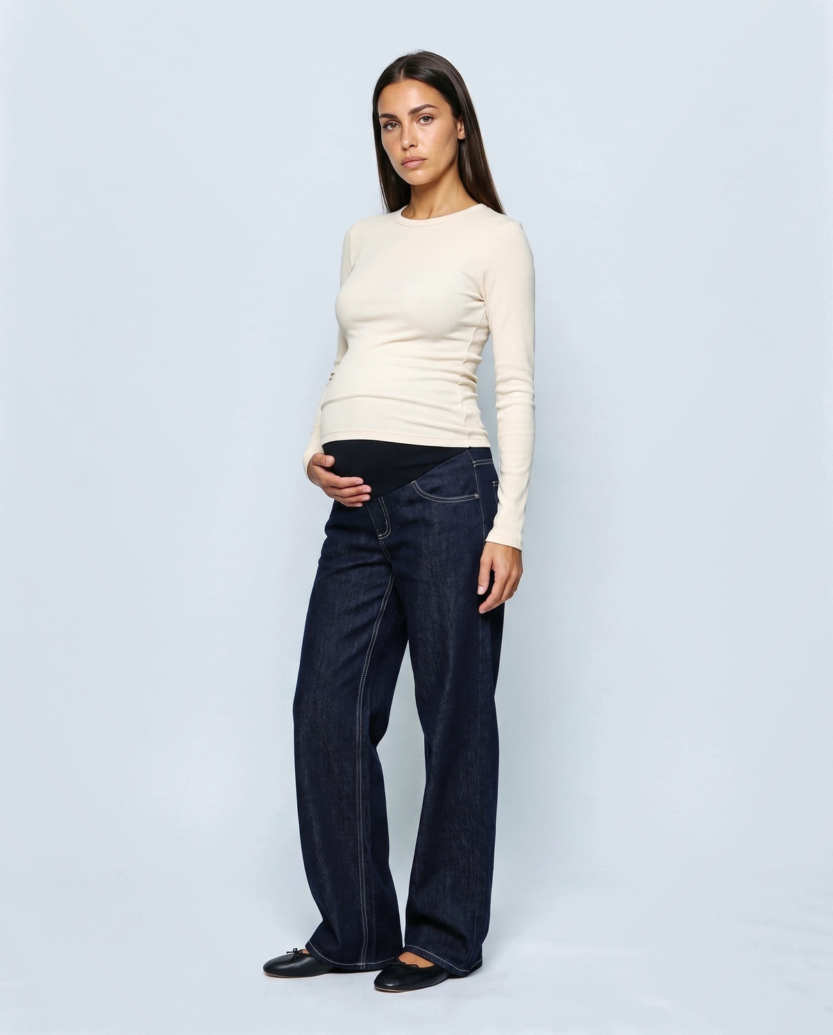 Romy Panelled Maternity Jeans in Dark indigo, front view