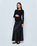 Celeste Satin-Finish Maternity Skirt in Black, front view