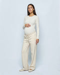 Lena Wide-Leg Maternity Trousers in Almond, front view