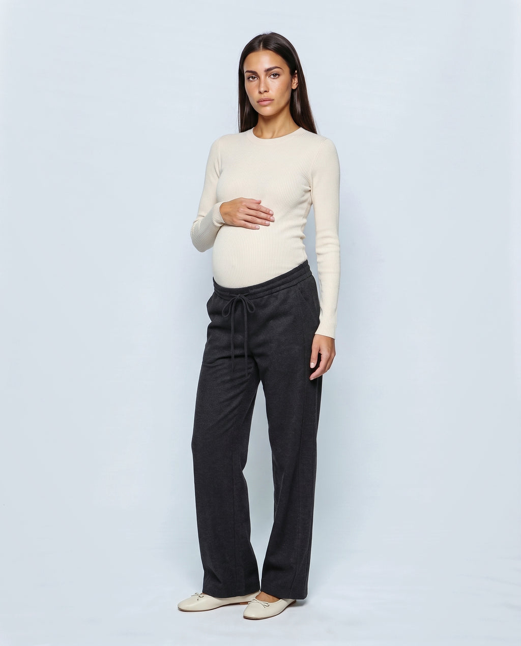 Lena Wide-Leg Maternity Trousers in Charcoal, front view