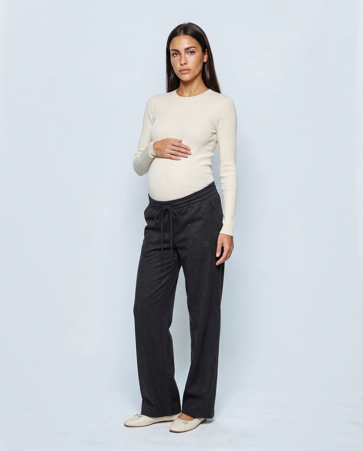 Lena Wide-Leg Maternity Trousers in Charcoal, front view