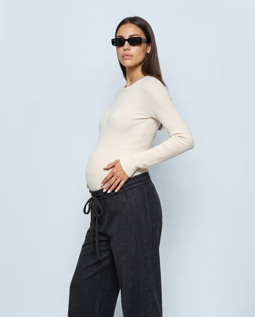 Lena Wide-Leg Maternity Trousers in Charcoal, side view