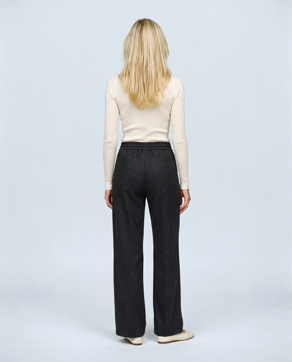 Lena Wide-Leg Maternity Trousers in Charcoal, back view on a non-pregnant model