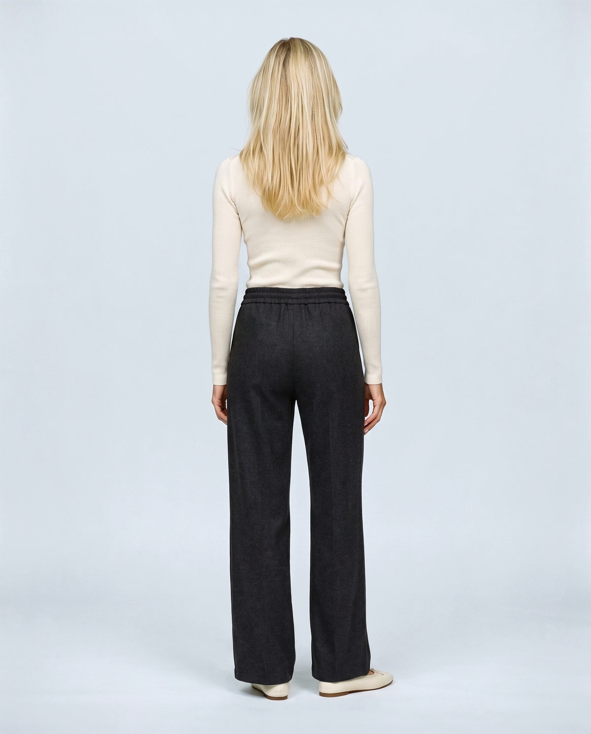 Lena Wide-Leg Maternity Trousers in Charcoal, back view on a non-pregnant model