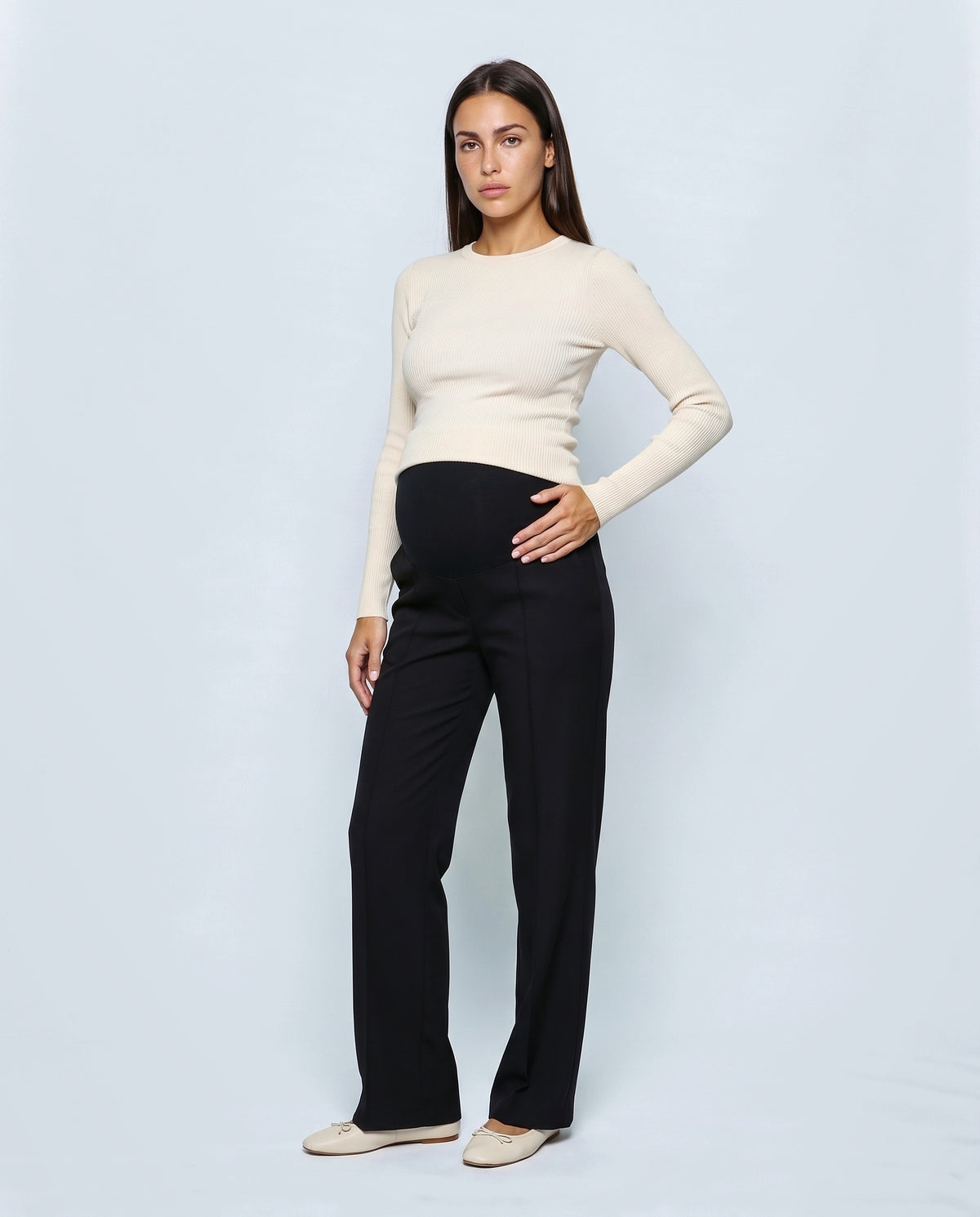 Daphne Tailored Maternity Trousers in Black, front view