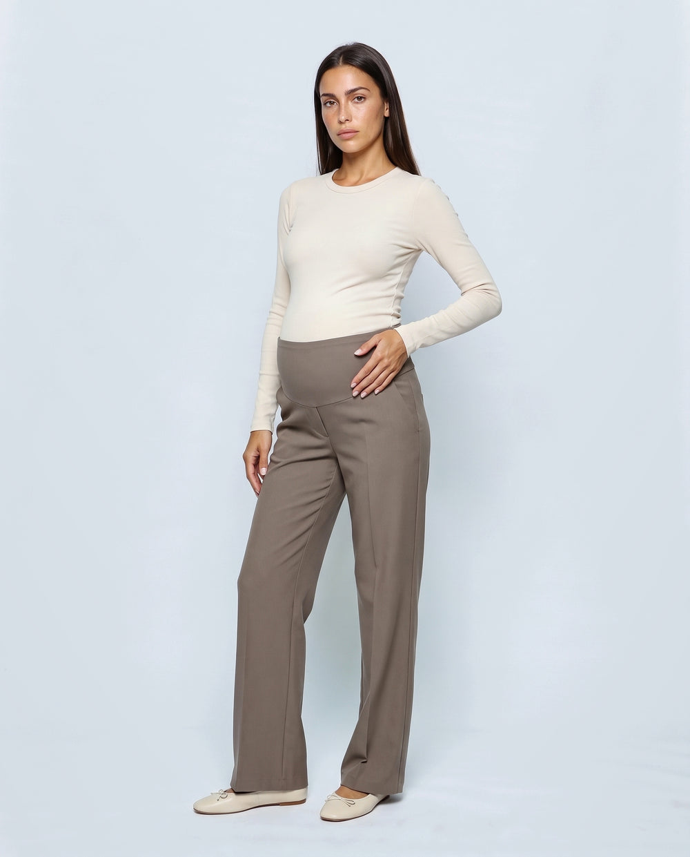Daphne Tailored Maternity Trousers in Grey taupe, front view