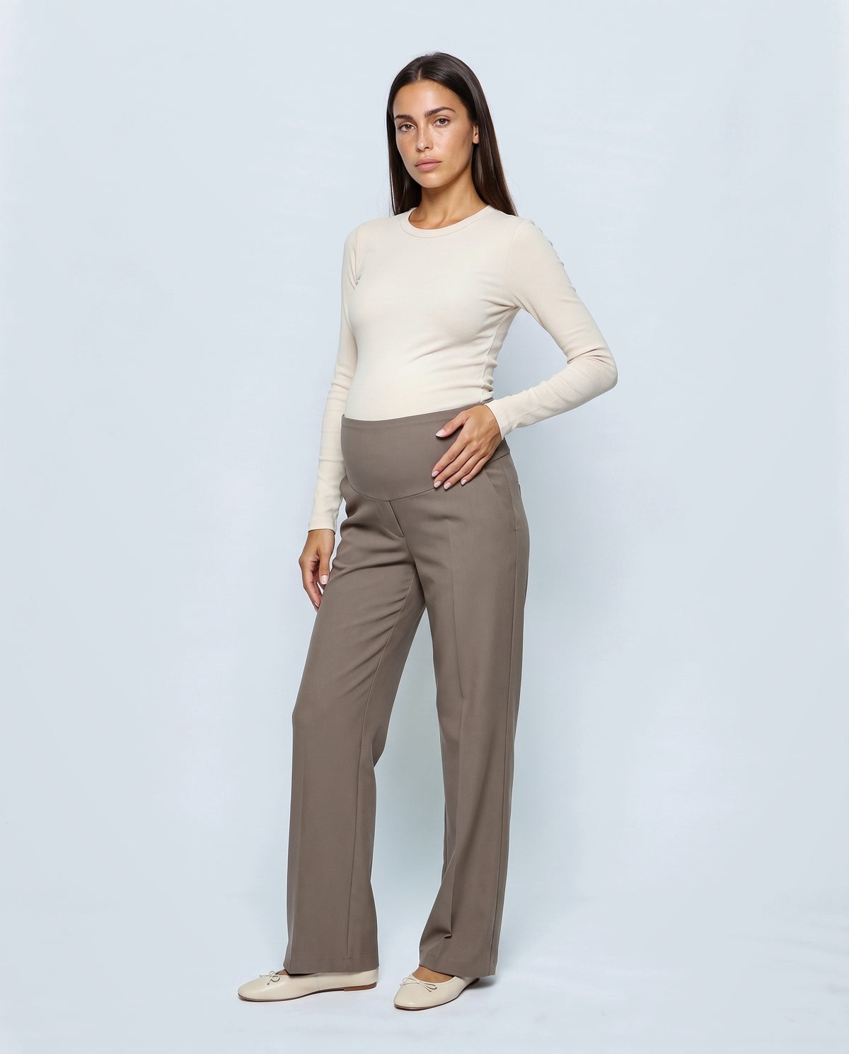 Daphne Tailored Maternity Trousers in Grey taupe, front view