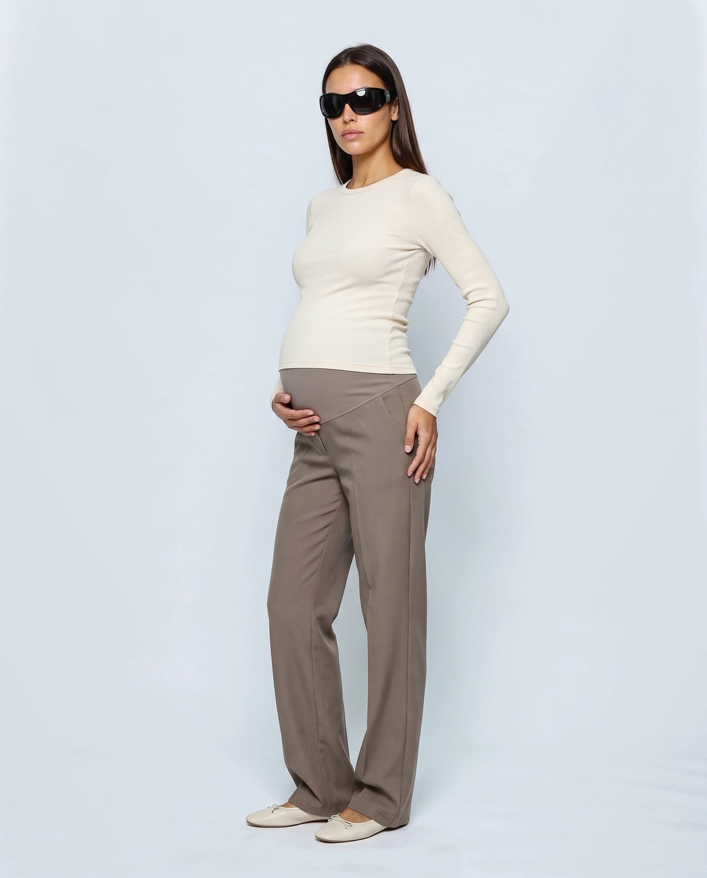 Daphne Tailored Maternity Trousers in Grey taupe, side view