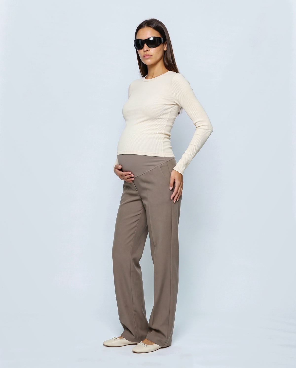 Daphne Tailored Maternity Trousers in Grey taupe, side view