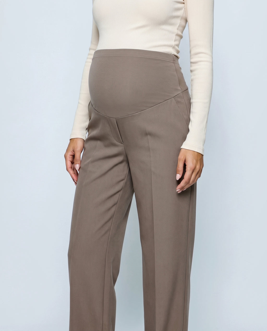Daphne Tailored Maternity Trousers in Grey taupe, fabric detail