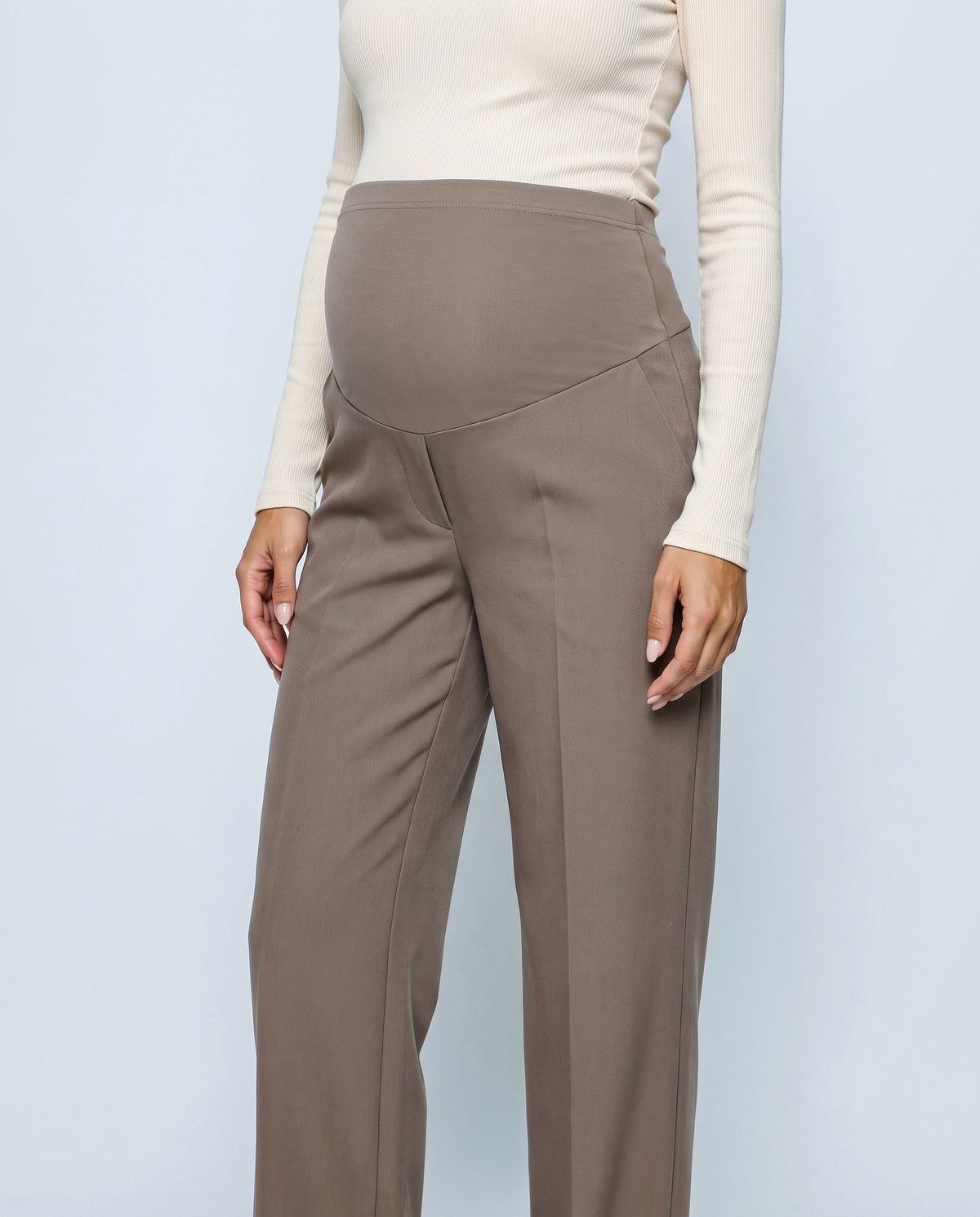 Daphne Tailored Maternity Trousers in Grey taupe, fabric detail