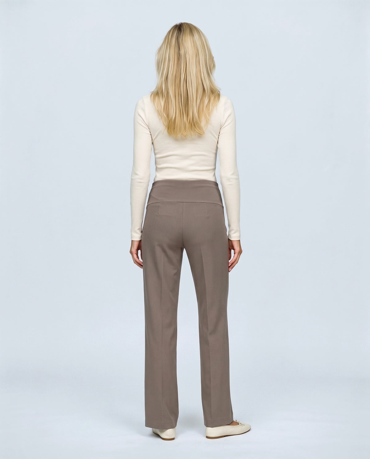 Daphne Tailored Maternity Trousers in Grey taupe, back view on a non-pregnant model