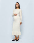 The Maternity Fluted Knit Skirt in Off-white, front view