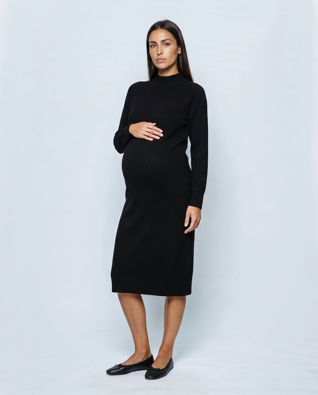Alice Mock-Neck Knit Dress in Black, front view