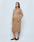 Alice Mock-Neck Knit Dress in Camel, front view