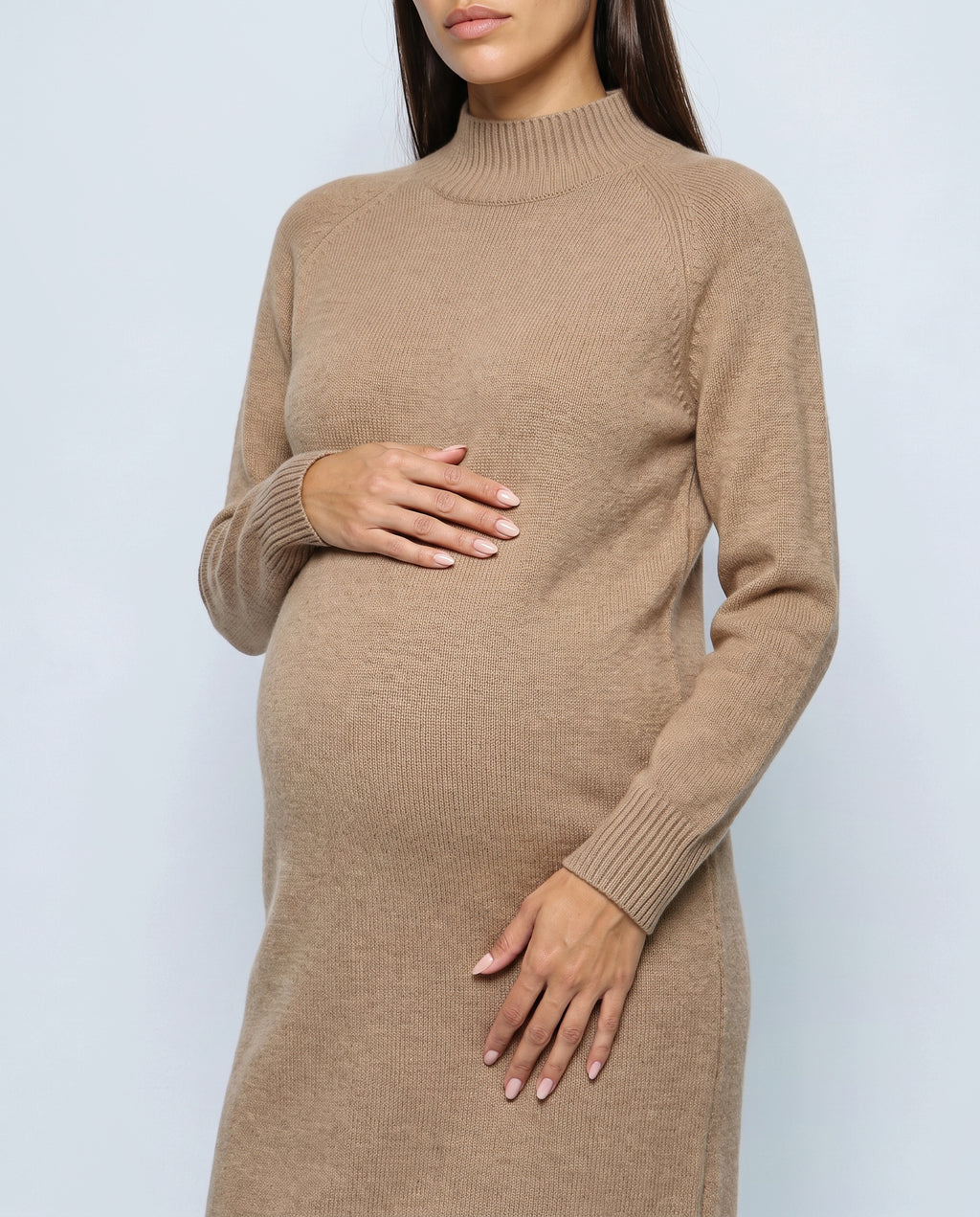 Alice Mock-Neck Knit Dress in Camel, fabric detail