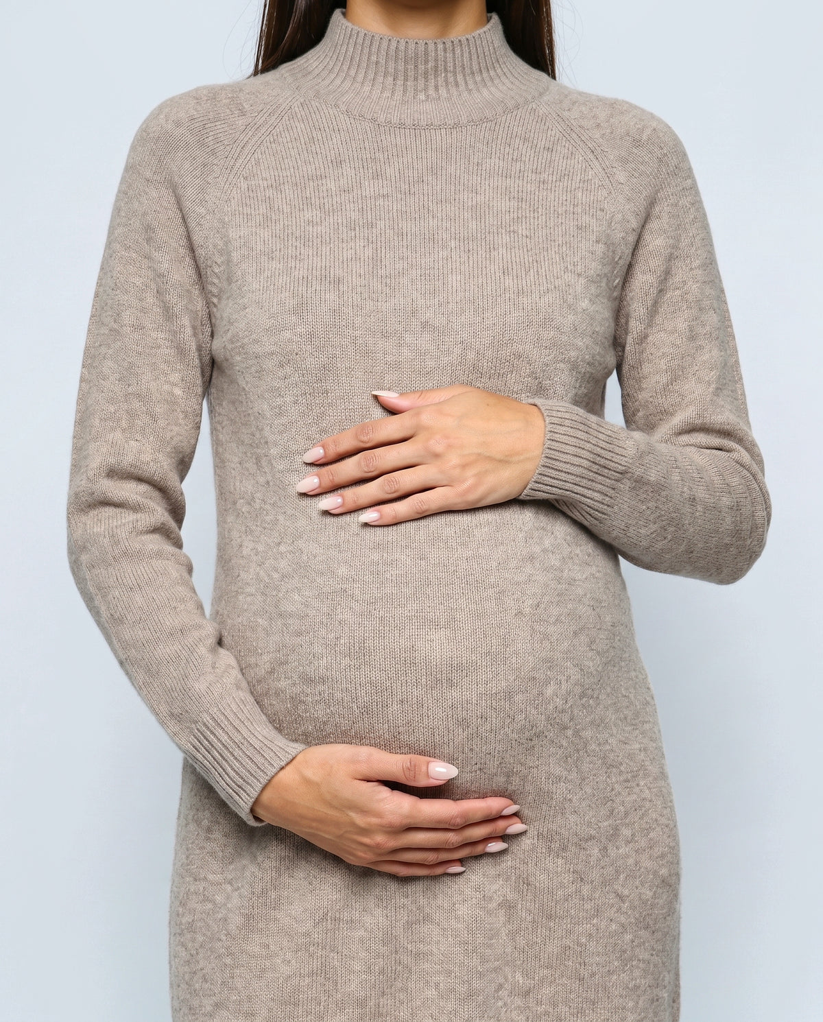 Alice Mock-Neck Knit Dress in Camel, fabric detail