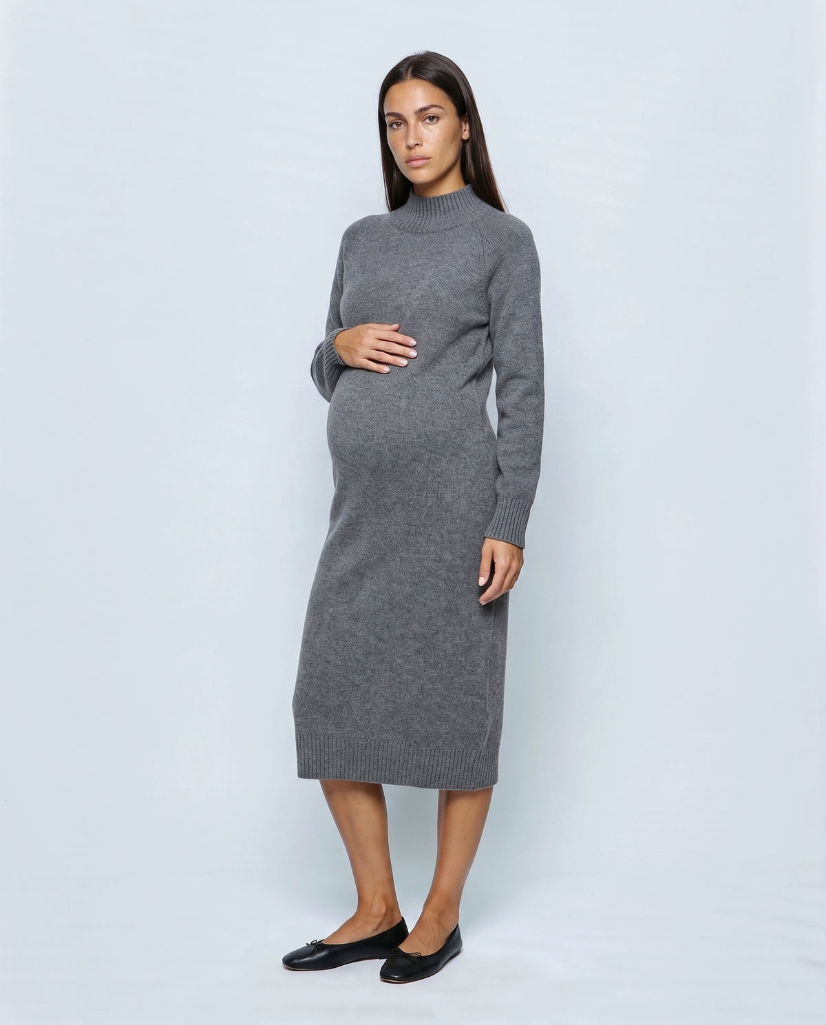 Alice Mock-Neck Knit Dress in Grey, front view