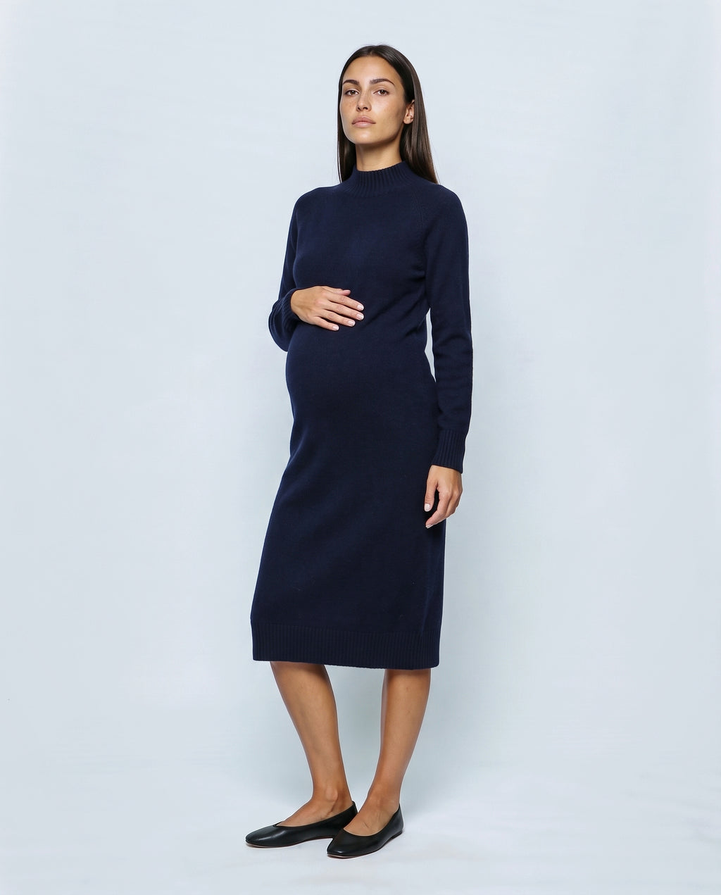 Alice Mock-Neck Knit Dress in Navy, front view