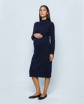 Alice Mock-Neck Knit Dress in Navy, front view