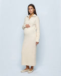 Gabrielle Zip-Neck Knit Dress in Cream, front view