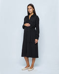 The Belted Utility Shirt Dress in Black, front view