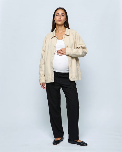 The Relaxed Utility Jacket in Beige, front view