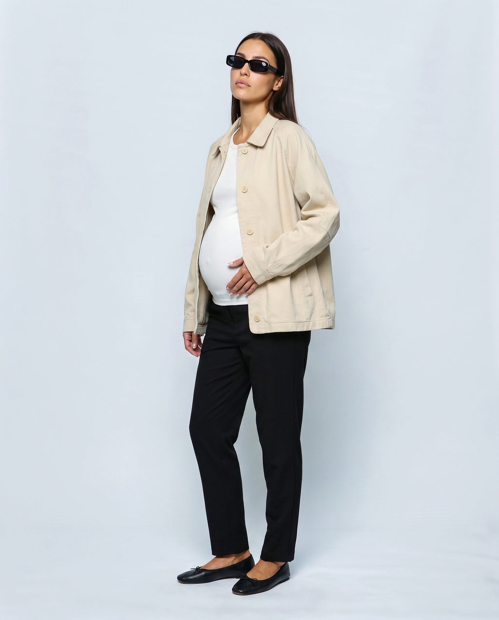 The Relaxed Utility Jacket in Beige, side view