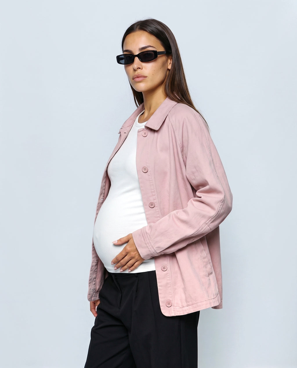 The Relaxed Utility Jacket in Light pink, side view