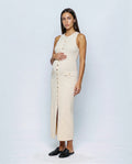 Lucie Button-Front Knit Dress in Cream ecru, front view