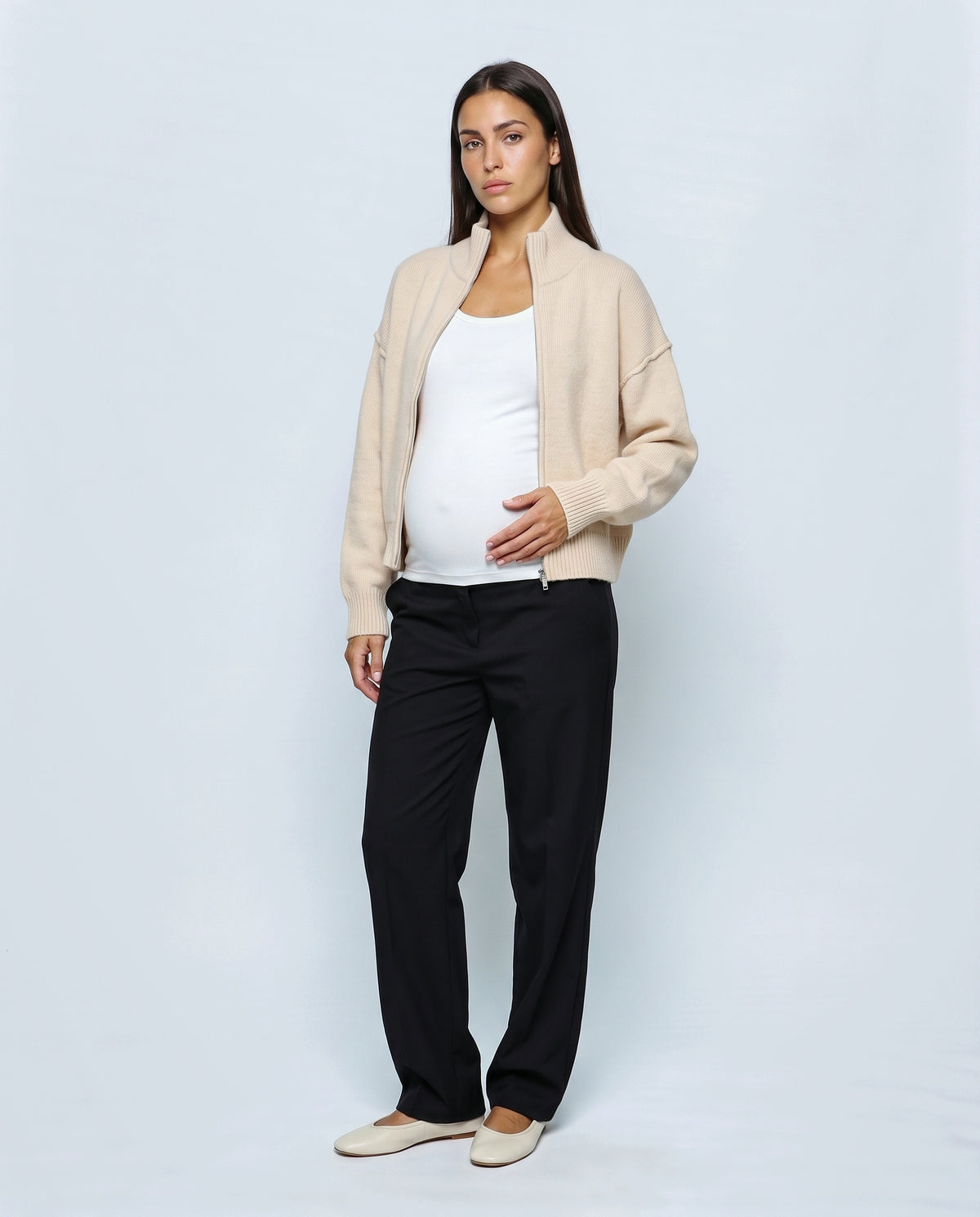 Sasha Double-Zip Knit Cardigan in Apricot, front view
