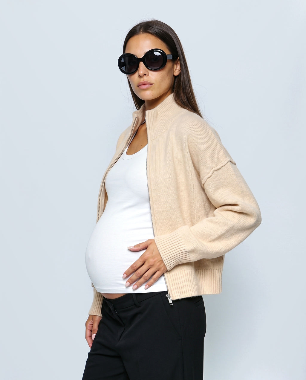 Sasha Double-Zip Knit Cardigan in Apricot, side view