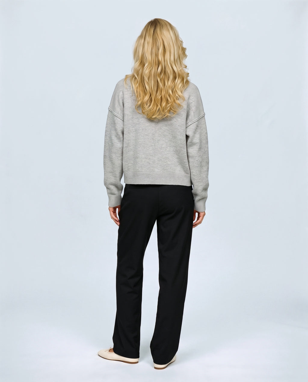 Sasha Double-Zip Knit Cardigan in Light grey, back view on a non-pregnant model