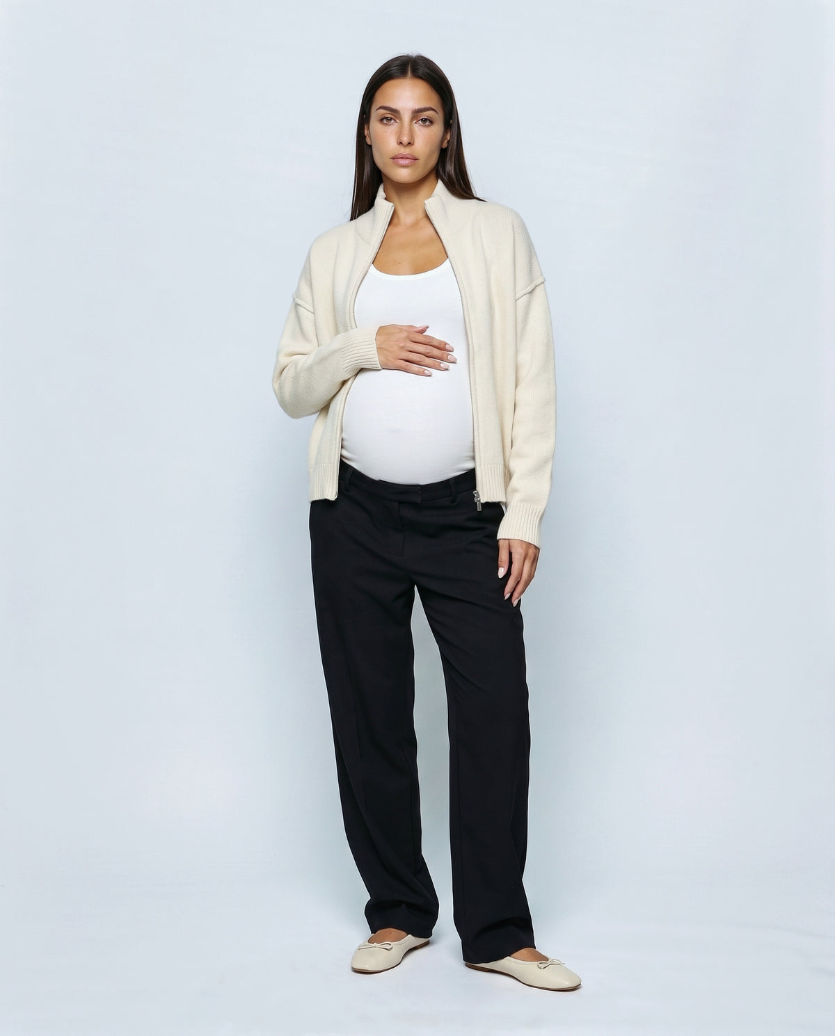 Sasha Double-Zip Knit Cardigan in Off-white, front view