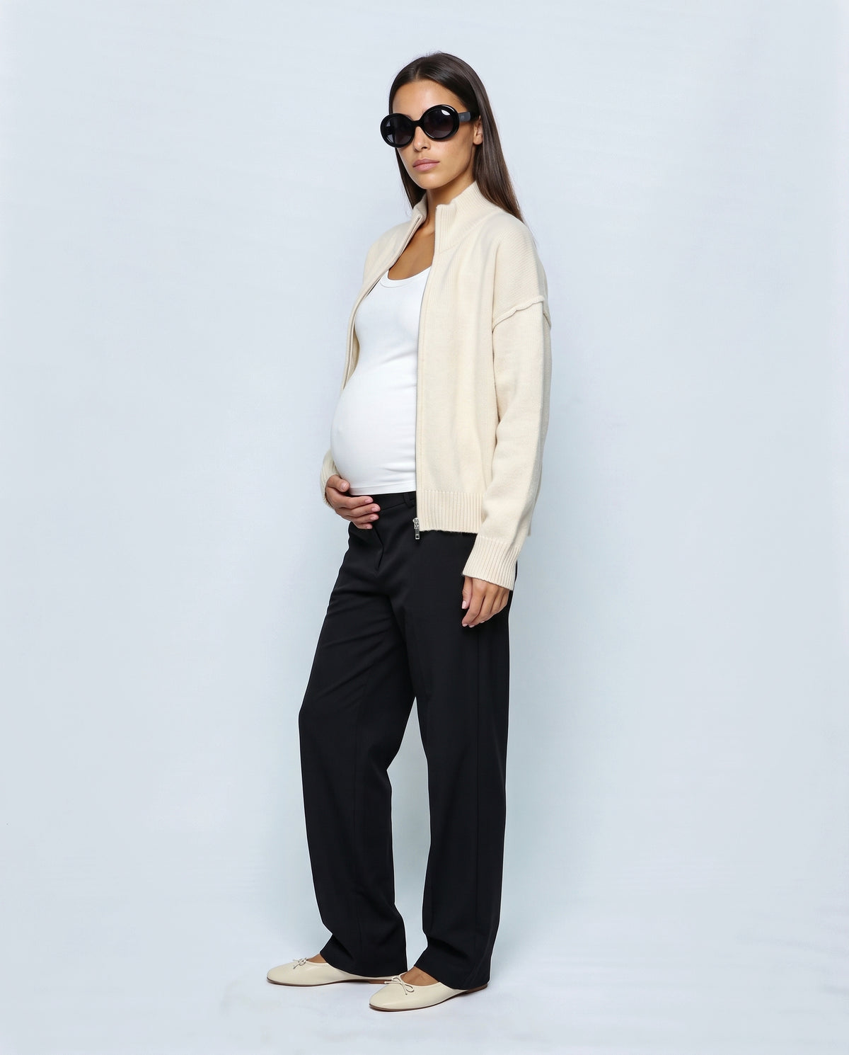 Sasha Double-Zip Knit Cardigan in Off-white, side view