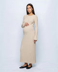 Juliette Lace-Up Knit Maxi Dress in Beige, front view