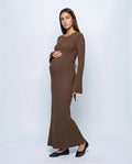 Juliette Lace-Up Knit Maxi Dress in Café, front view