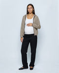 Marin Striped Hooded Cardigan in Brown stripe, front view