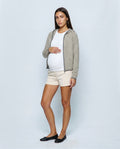 Marin Striped Hooded Cardigan in Grey stripe, front view