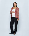 Marin Striped Hooded Cardigan in Red stripe, front view