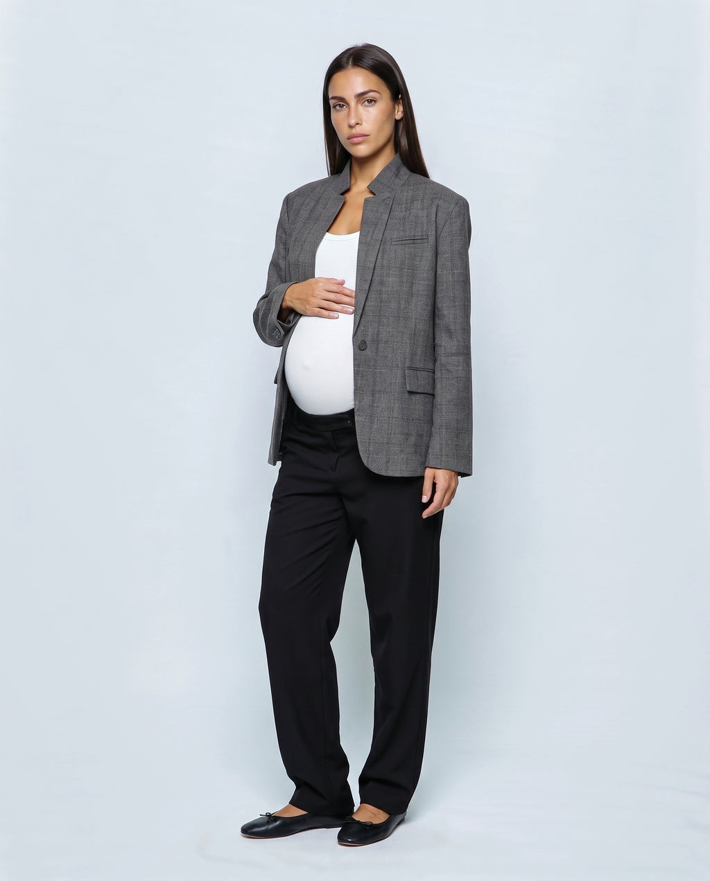 The Stand-Collar Checked Jacket in Grey check, front view