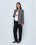 The Stand-Collar Checked Jacket in Grey check, front view