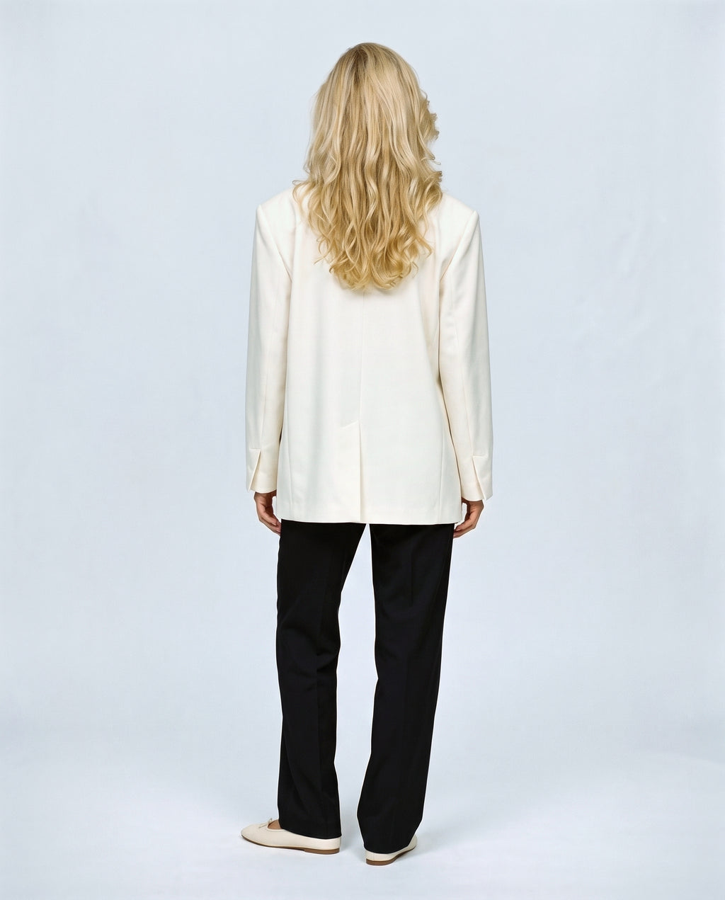 Lou Oversized Blazer in Ivory, back view on a non-pregnant model