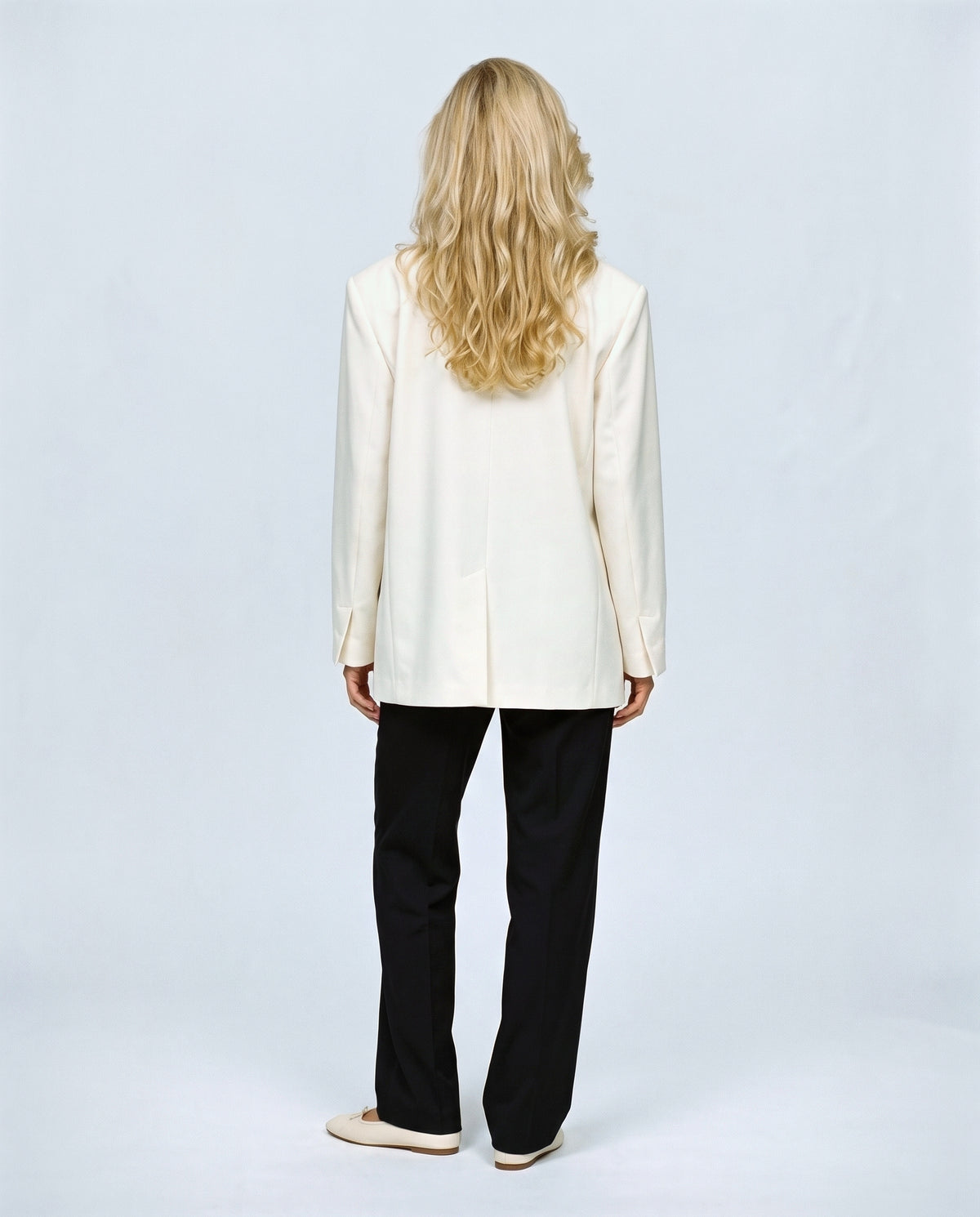 Lou Oversized Blazer in Ivory, back view on a non-pregnant model