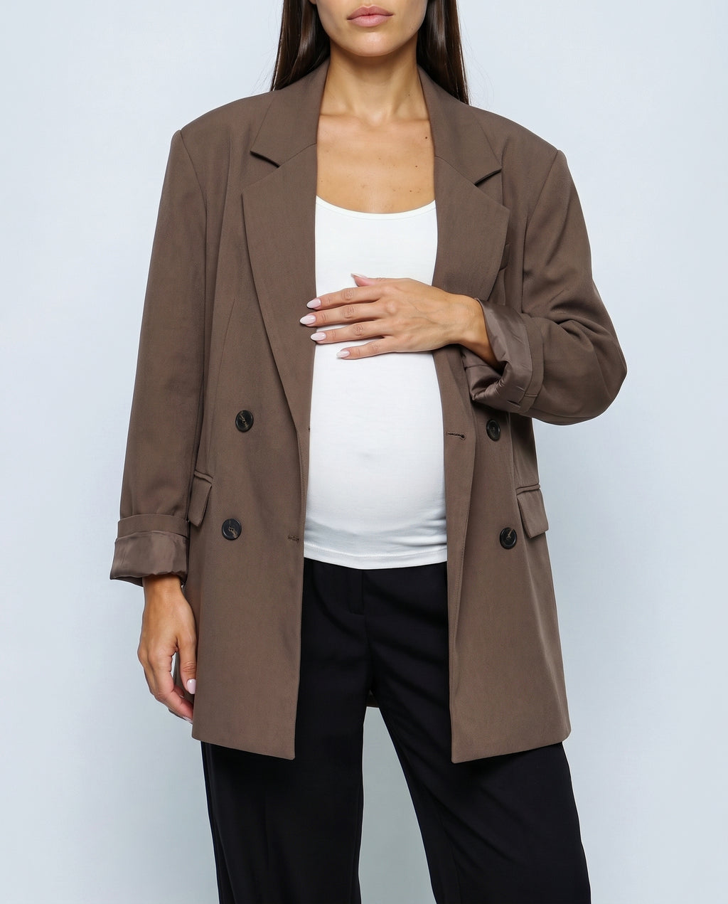 Lou Oversized Blazer in Mocha brown, fabric detail
