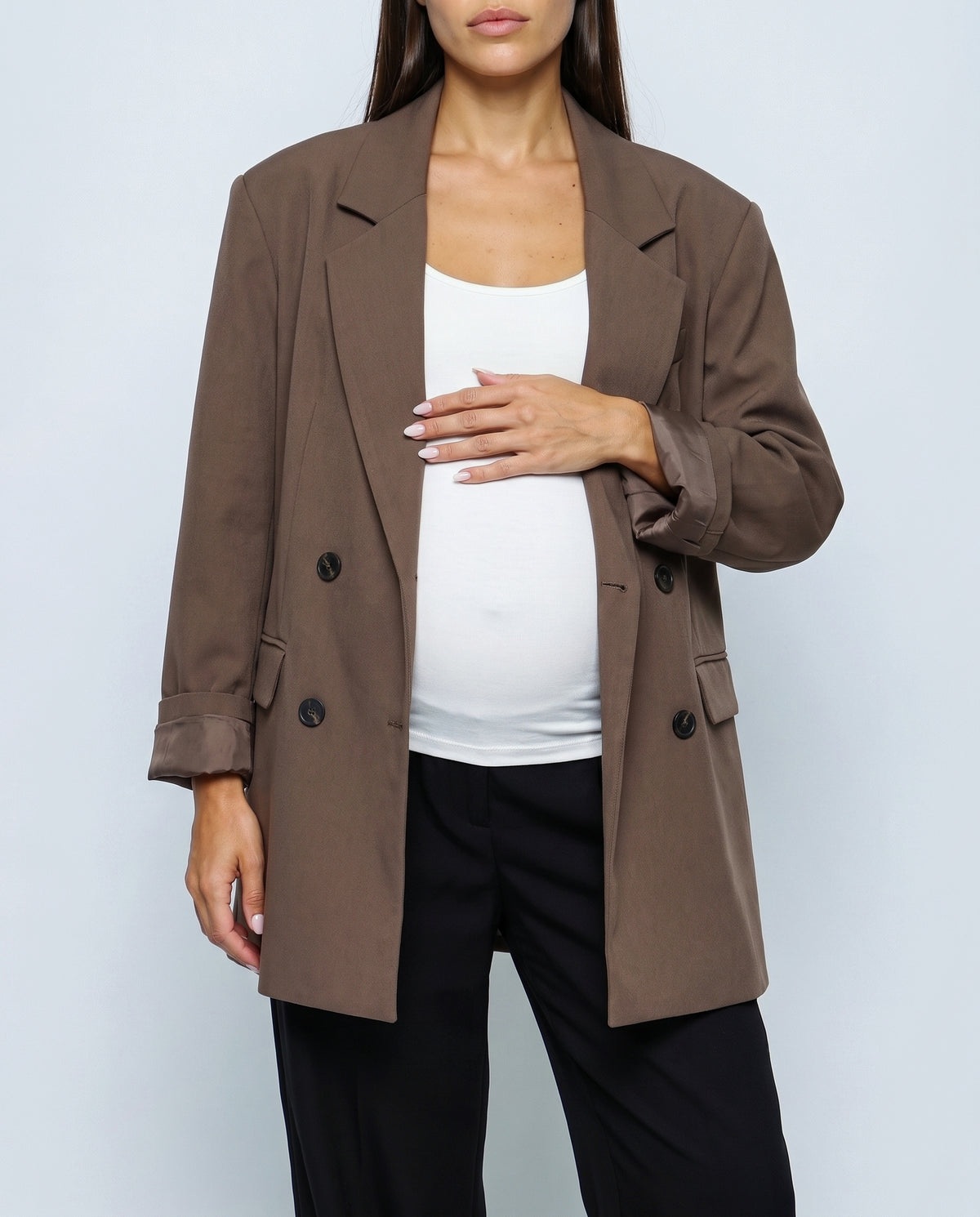 Lou Oversized Blazer in Mocha brown, fabric detail