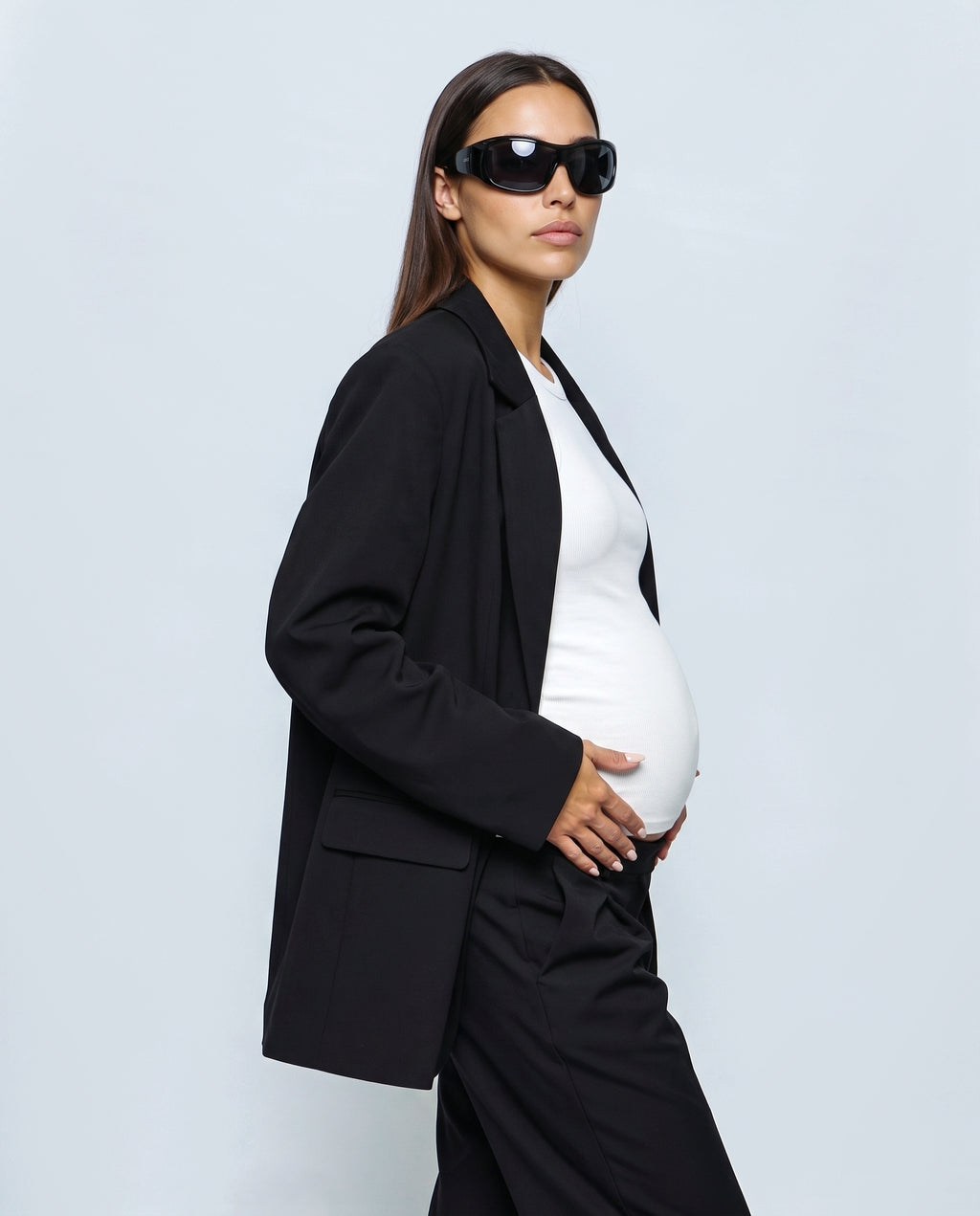 The Relaxed Double-Breasted Blazer in Black, side view